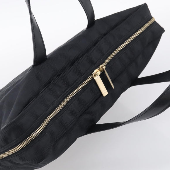 CHANEL New Travel Line Hand Bag Nylon Black Gold CC Auth 215558V