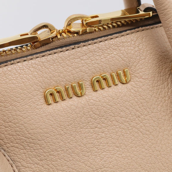 Miu Miu Hand Bag Leather 2way Beige Gold Auth 215564V
