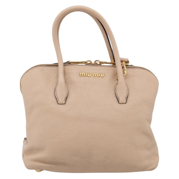 Miu Miu Hand Bag Leather 2way Beige Gold Auth 215564V