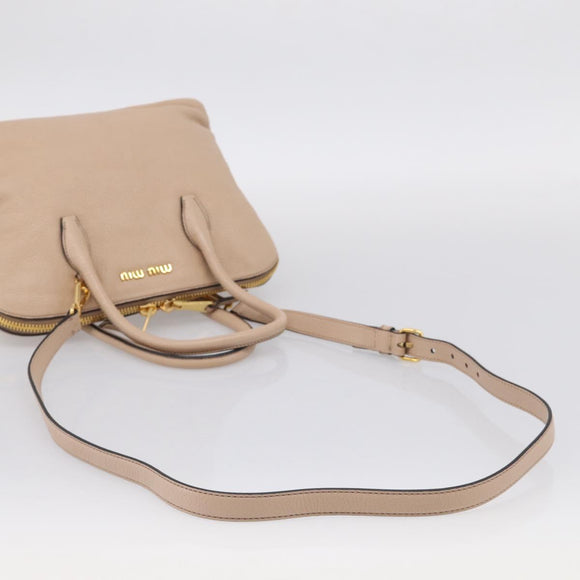 Miu Miu Hand Bag Leather 2way Beige Gold Auth 215564V
