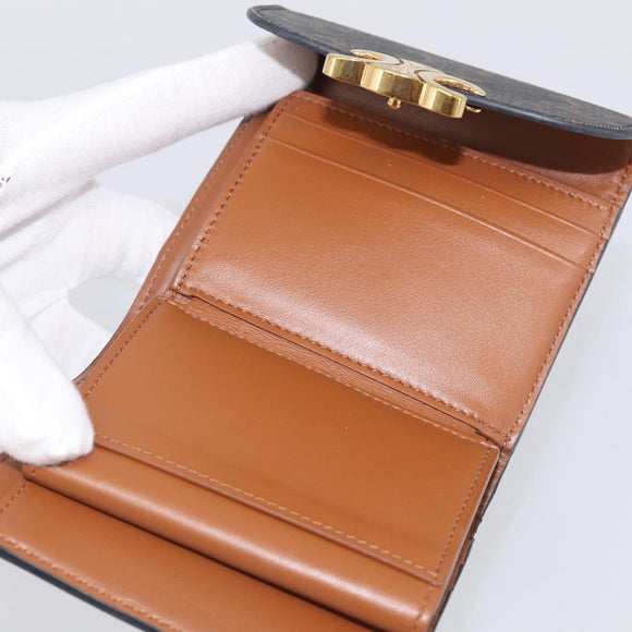 CELINE Triomphe Compact Wallet PVC Black Gold Auth 215575V