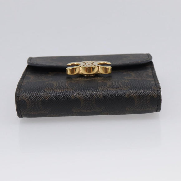 CELINE Triomphe Compact Wallet PVC Black Gold Auth 215575V