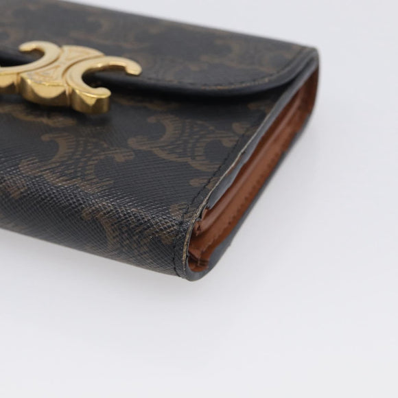 CELINE Triomphe Compact Wallet PVC Black Gold Auth 215575V