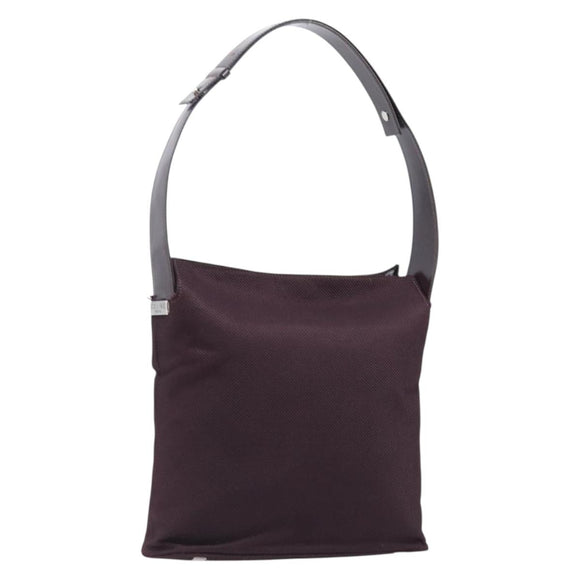 CELINE Shoulder Bag Canvas Bordeaux Silver Auth 215576