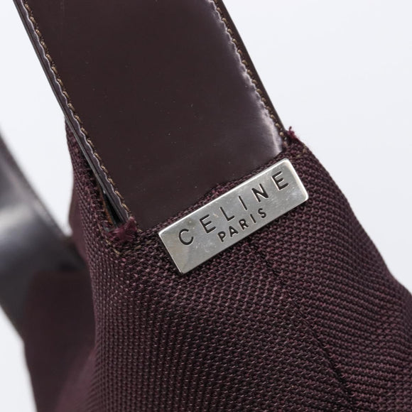 CELINE Shoulder Bag Canvas Bordeaux Silver Auth 215576