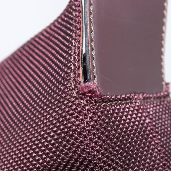 CELINE Shoulder Bag Canvas Bordeaux Silver Auth 215576