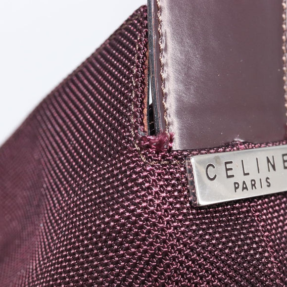CELINE Shoulder Bag Canvas Bordeaux Silver Auth 215576