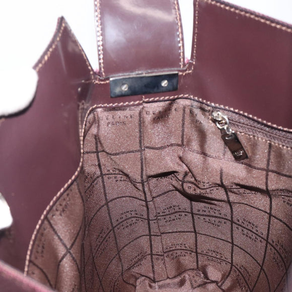 CELINE Shoulder Bag Canvas Bordeaux Silver Auth 215576