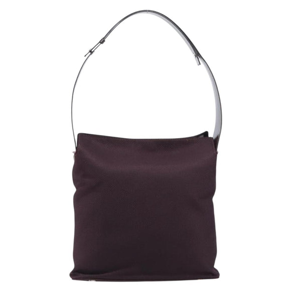CELINE Shoulder Bag Canvas Bordeaux Silver Auth 215576