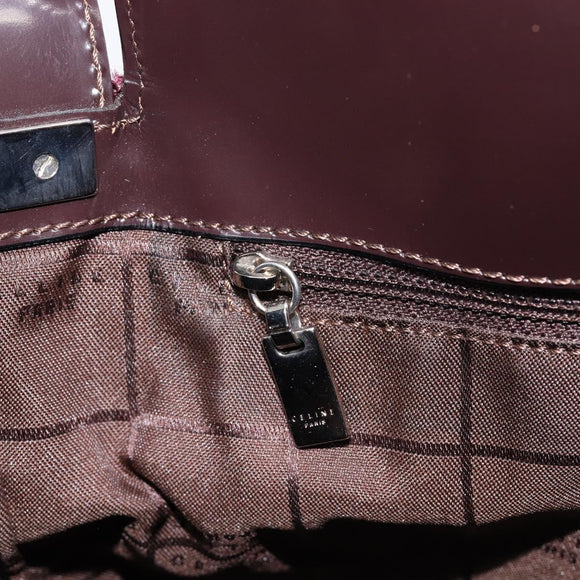 CELINE Shoulder Bag Canvas Bordeaux Silver Auth 215576