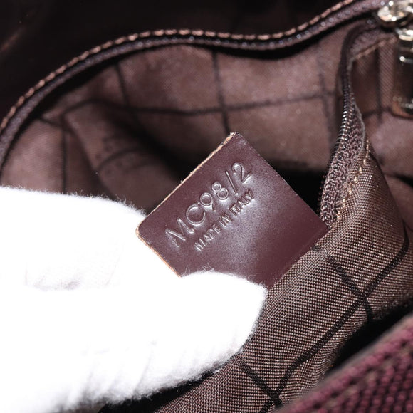 CELINE Shoulder Bag Canvas Bordeaux Silver Auth 215576