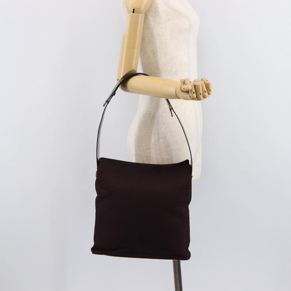 CELINE Shoulder Bag Canvas Bordeaux Silver Auth 215576