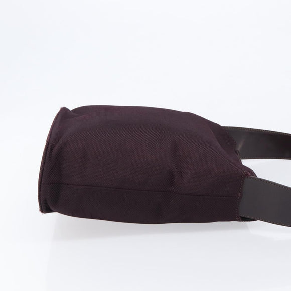 CELINE Shoulder Bag Canvas Bordeaux Silver Auth 215576