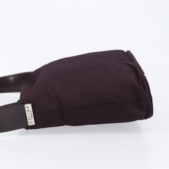 CELINE Shoulder Bag Canvas Bordeaux Silver Auth 215576