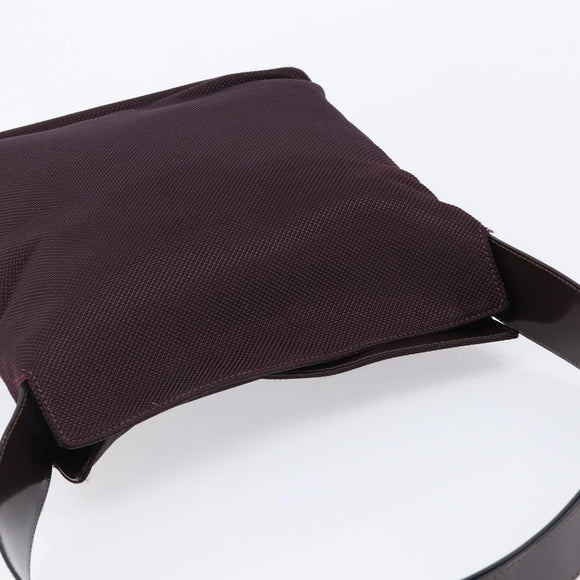 CELINE Shoulder Bag Canvas Bordeaux Silver Auth 215576