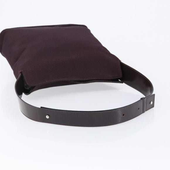 CELINE Shoulder Bag Canvas Bordeaux Silver Auth 215576