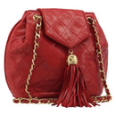 CHANEL Matelasse Chain Shoulder Bag Lamb Skin Red Gold CC Auth 215581A-1