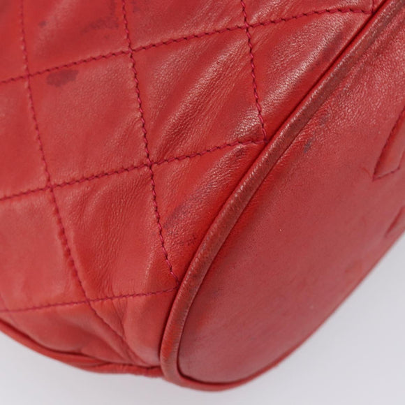 CHANEL Matelasse Chain Shoulder Bag Lamb Skin Red Gold CC Auth 215581A