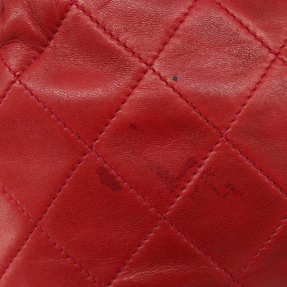 CHANEL Matelasse Chain Shoulder Bag Lamb Skin Red Gold CC Auth 215581A