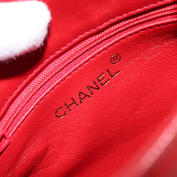 CHANEL Matelasse Chain Shoulder Bag Lamb Skin Red Gold CC Auth 215581A