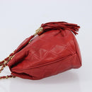 CHANEL Matelasse Chain Shoulder Bag Lamb Skin Red Gold CC Auth 215581A-5