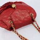 CHANEL Matelasse Chain Shoulder Bag Lamb Skin Red Gold CC Auth 215581A-6