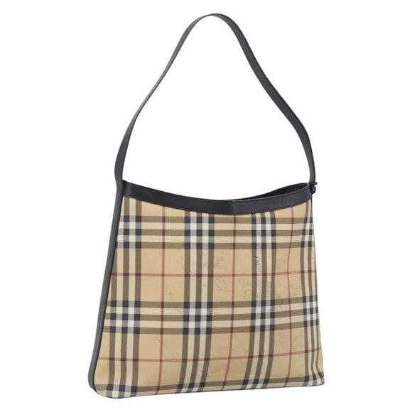 BURBERRY Nova Check Shoulder Bag PVC Beige Silver Auth 215587