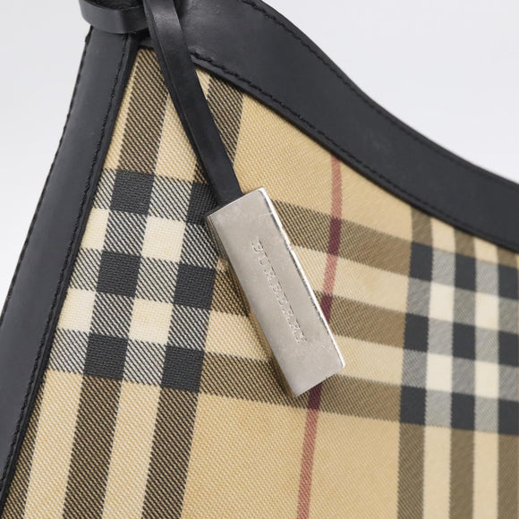 BURBERRY Nova Check Shoulder Bag PVC Beige Silver Auth 215587