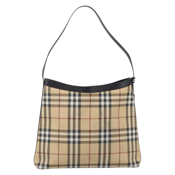 BURBERRY Nova Check Shoulder Bag PVC Beige Silver Auth 215587