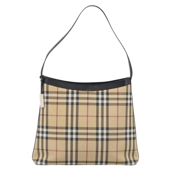 BURBERRY Nova Check Shoulder Bag PVC Beige Silver Auth 215587