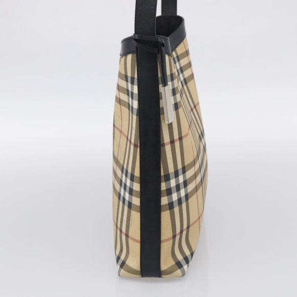 BURBERRY Nova Check Shoulder Bag PVC Beige Silver Auth 215587