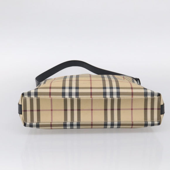 BURBERRY Nova Check Shoulder Bag PVC Beige Silver Auth 215587