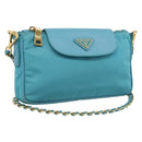 PRADA Chain Shoulder Bag Nylon Blue Gold Auth 215598V-1