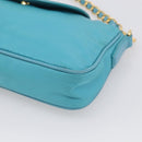 PRADA Chain Shoulder Bag Nylon Blue Gold Auth 215598V-11