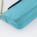 PRADA Chain Shoulder Bag Nylon Blue Gold Auth 215598V-12