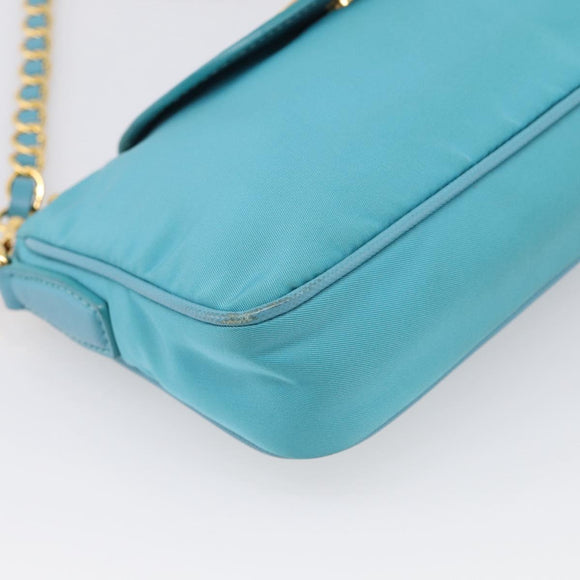 PRADA Chain Shoulder Bag Nylon Blue Gold Auth 215598V
