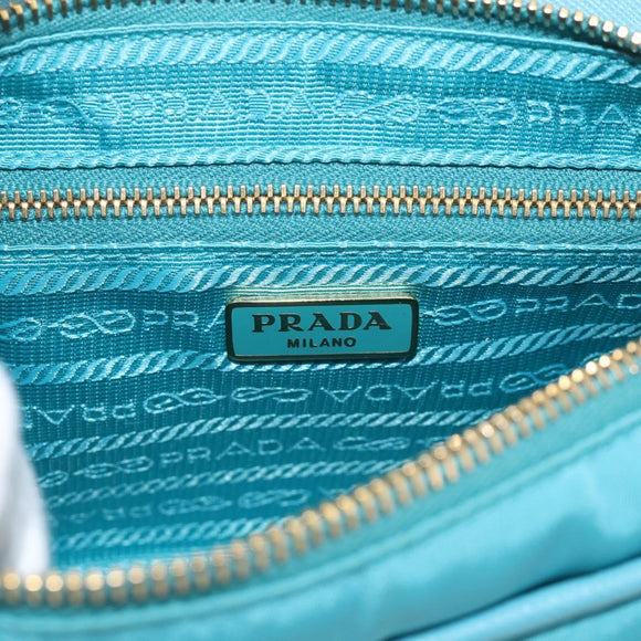 PRADA Chain Shoulder Bag Nylon Blue Gold Auth 215598V