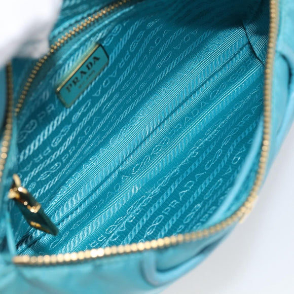 PRADA Chain Shoulder Bag Nylon Blue Gold Auth 215598V