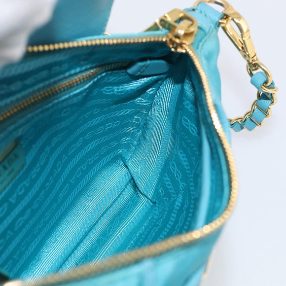 PRADA Chain Shoulder Bag Nylon Blue Gold Auth 215598V