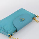 PRADA Chain Shoulder Bag Nylon Blue Gold Auth 215598V-6