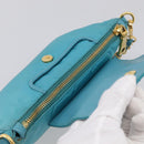 PRADA Chain Shoulder Bag Nylon Blue Gold Auth 215598V-7