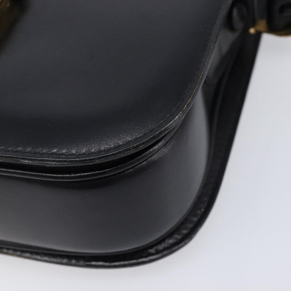 CELINE Horse Carriage Shoulder Bag Leather Black Gold Auth 215599V
