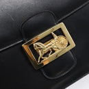 CELINE Horse Carriage Shoulder Bag Leather Black Gold Auth 215599V-15