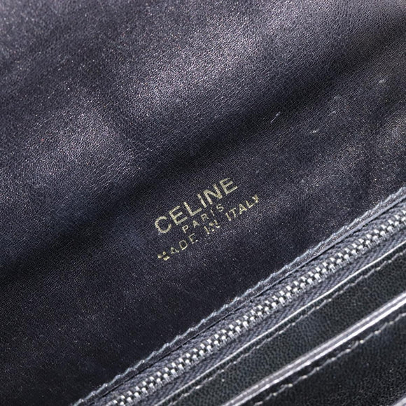 CELINE Horse Carriage Shoulder Bag Leather Black Gold Auth 215599V