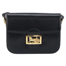 CELINE Horse Carriage Shoulder Bag Leather Black Gold Auth 215599V-2