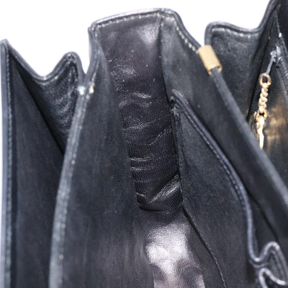 CELINE Horse Carriage Shoulder Bag Leather Black Gold Auth 215599V