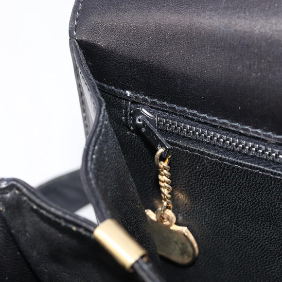 CELINE Horse Carriage Shoulder Bag Leather Black Gold Auth 215599V