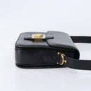CELINE Horse Carriage Shoulder Bag Leather Black Gold Auth 215599V-4