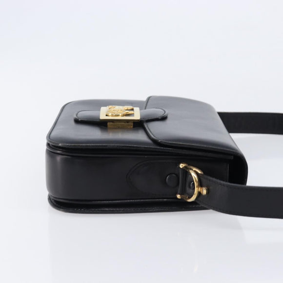 CELINE Horse Carriage Shoulder Bag Leather Black Gold Auth 215599V