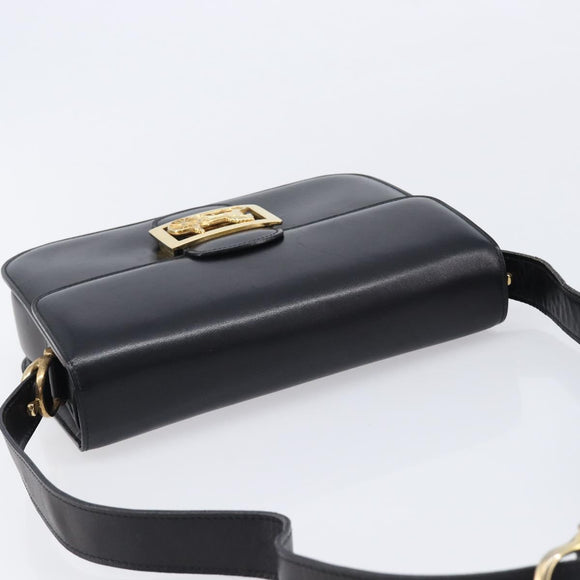 CELINE Horse Carriage Shoulder Bag Leather Black Gold Auth 215599V